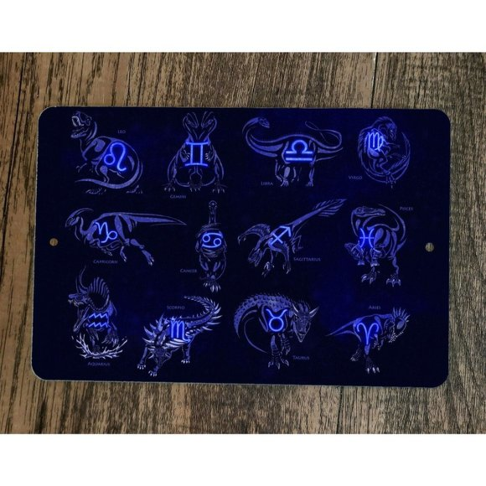 Dinosaurs Zodiac Signs Spiritual Astrology 8x12‎ Metal Wall Sign